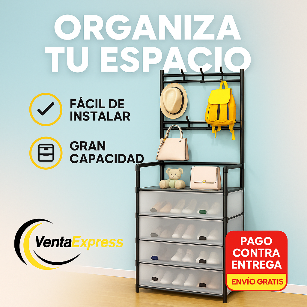 ZAPATERA CON TAPAS Y PERCHERO MULTIFUNCIONAL