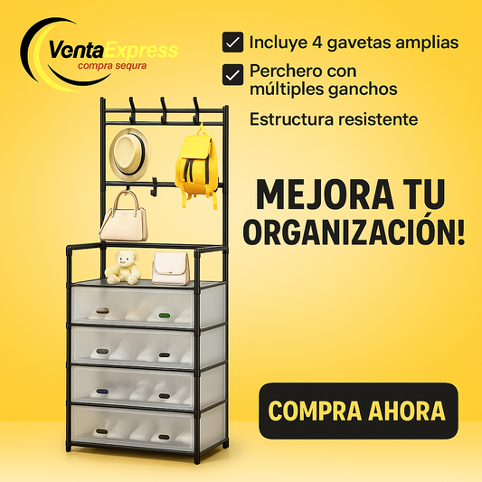 ZAPATERA CON TAPAS Y PERCHERO MULTIFUNCIONAL