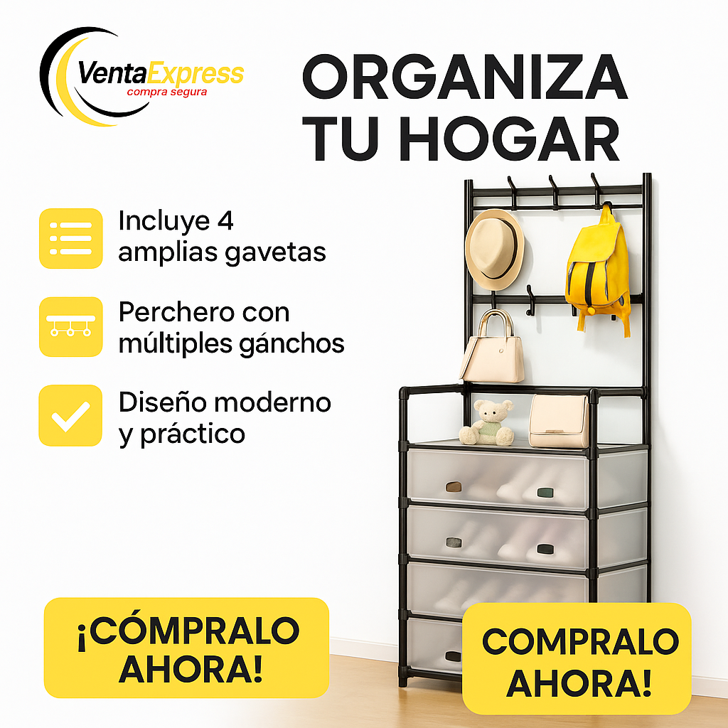 ZAPATERA CON TAPAS Y PERCHERO MULTIFUNCIONAL